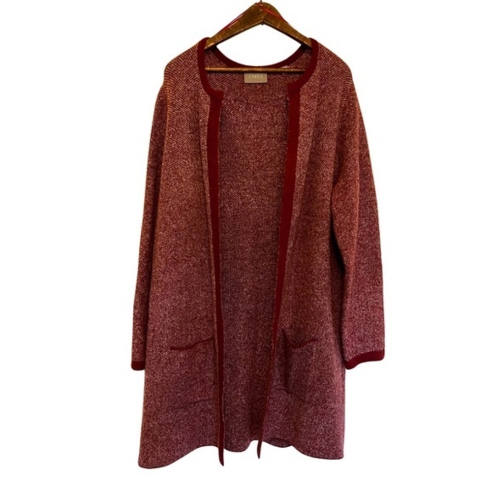 Cyrus Women's Large Long Open Front Red Cardigan - Picture 3 of 9